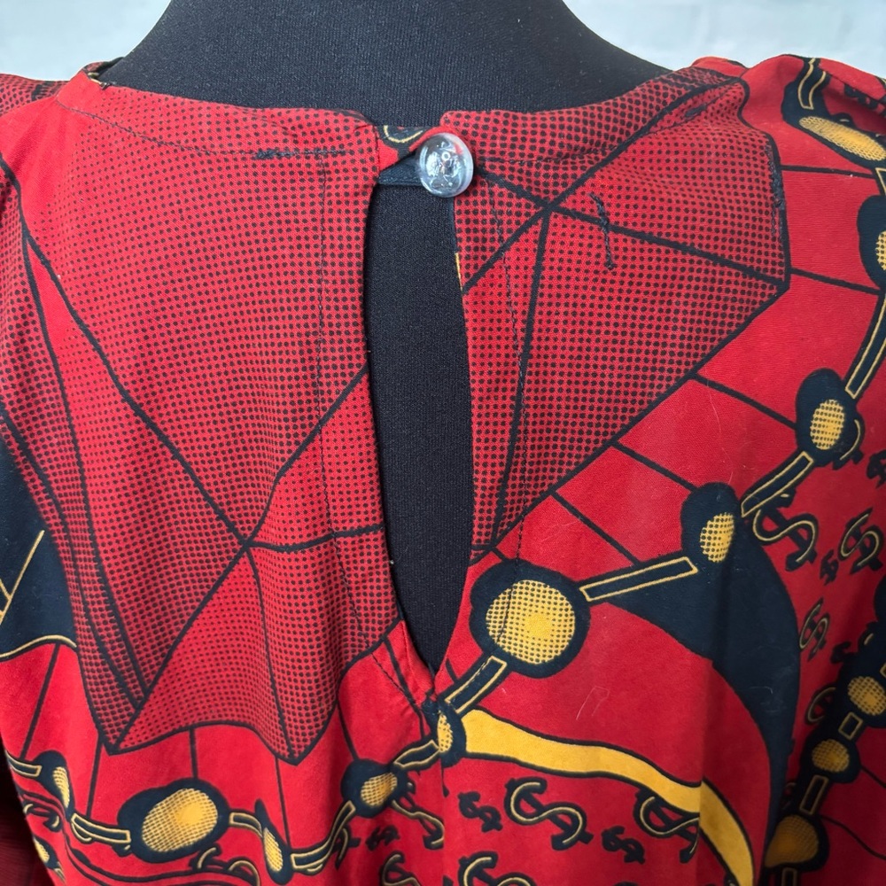 Red Printed Mini Dress - Bold Graphic Swing Dress - Picture 4 of 6